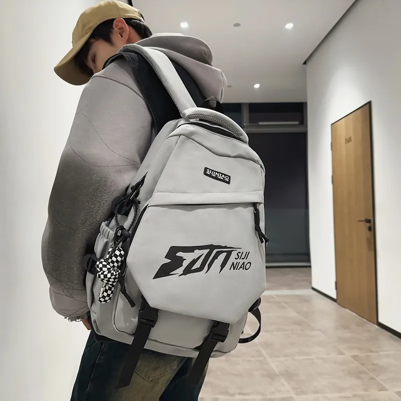 Single Warehouse Nylon Backpack Unisex White/Gray/Black/Burgundy/Khaki-8