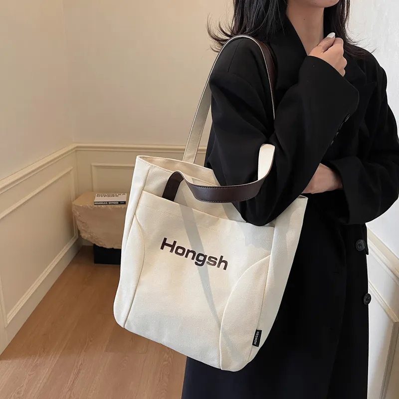 Single Warehouse Fabric Handheld Shoulder Bag Regular Women's White/Khaki/Dark Tea-1