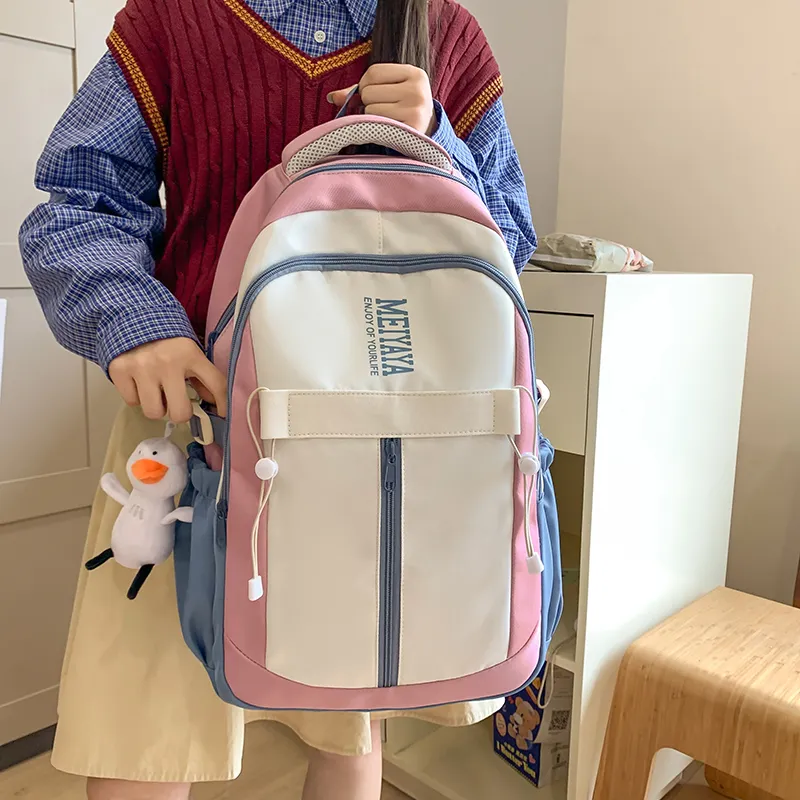 Single Warehouse Nylon Backpack Regular Unisex Dark Blue/Black/Pink/Burgundy/Yellow/Mint Green-7