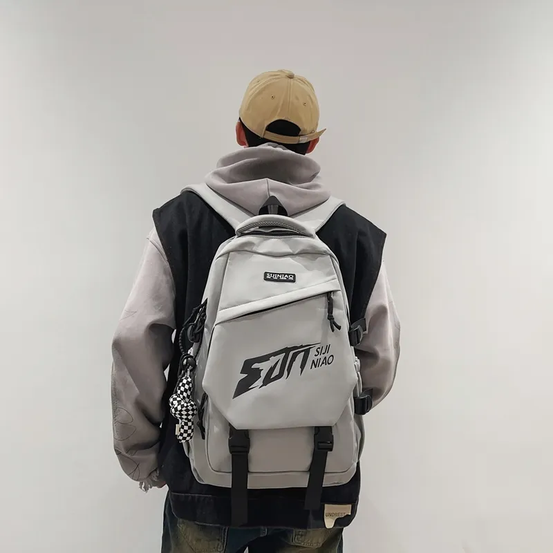 Single Warehouse Nylon Backpack Unisex White/Gray/Black/Burgundy/Khaki-9