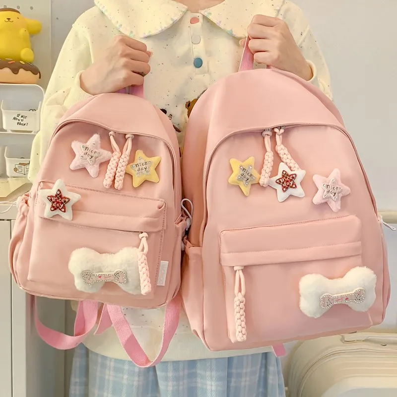 Single Warehouse Composite Cloth Backpack Women's Ecru/Pink/Yellow/Green/Black-7