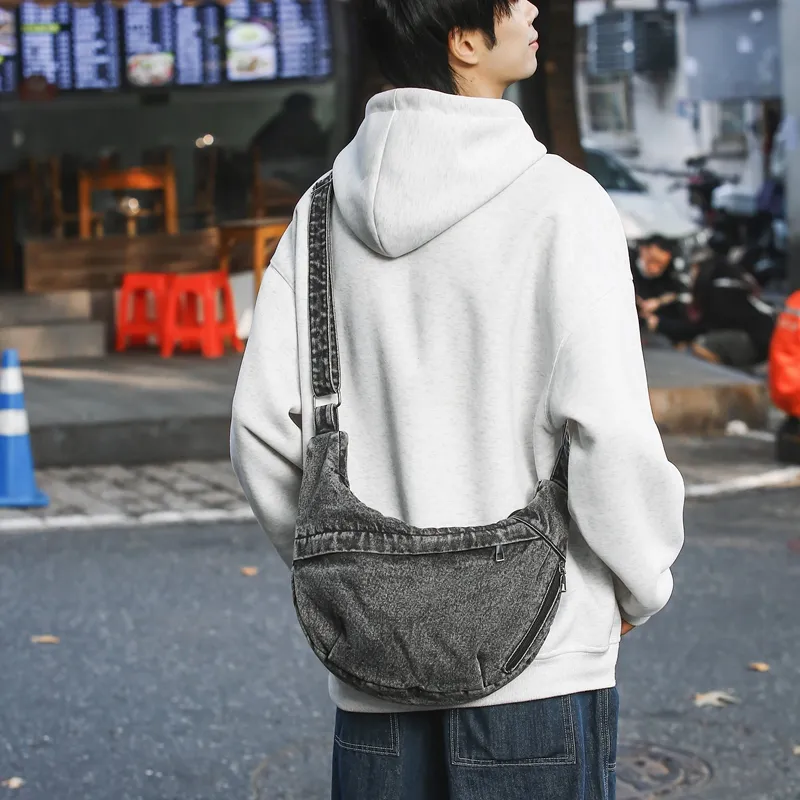 Single Warehouse Denim Handbag, Shoulder Bag Regular Unisex Black/Blue-1