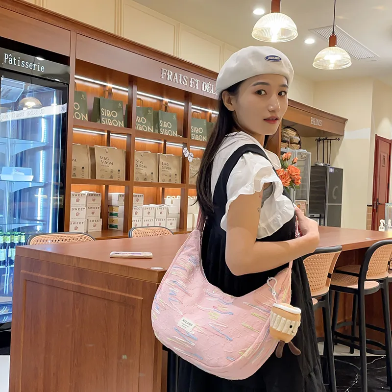 Single Warehouse Canvas Handheld Shoulder Bag Women's White/Pink/Yellow/Black-8