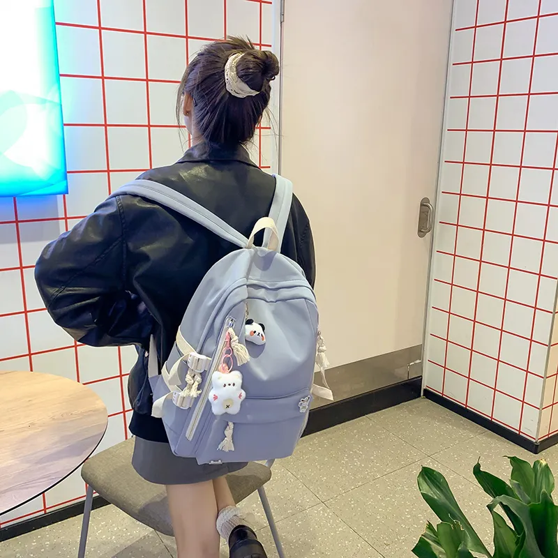 Single Warehouse Nylon Backpack Unisex White/Pink/Blue/Green/Black-13