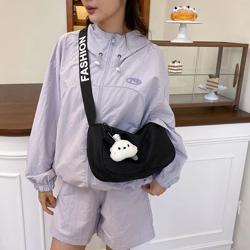 Single Warehouse Polyester Shoulder Bag Unisex White & Blue/White & Black/Black-14