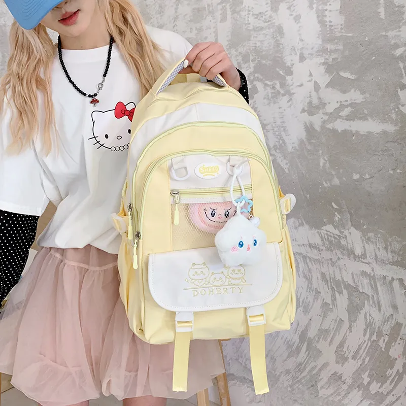 Single Warehouse Nylon Fabric Backpack Regular Women's Pink/Blue/Black/Green/Yellow-13