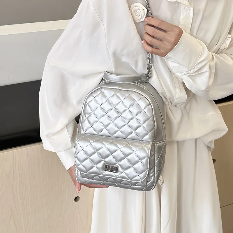 Single Warehouse PU Backpack Women's Ecru/Pink/Silver/Black/Red-54