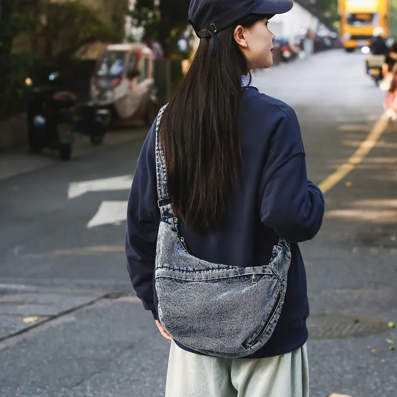 Single Warehouse Denim Handbag, Shoulder Bag Regular Unisex Black/Blue-8