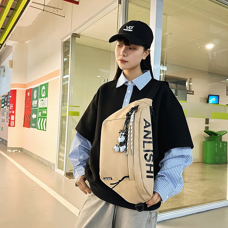 Single Warehouse Nylon Sling Bag Unisex White/Khaki/Gray/Black-9