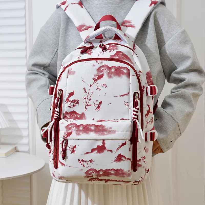 Single Warehouse Nylon Backpack Unisex Black/Burgundy/Green/Sky Blue/Pink-5