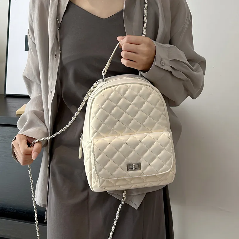 Single Warehouse PU Backpack Women's Ecru/Pink/Silver/Black/Red-39