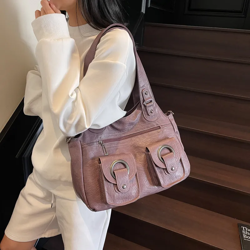Single Warehouse PU Shoulder Bag Regular Women's Black/Ecru/Brown/Purple/Light Gray/Camel-19
