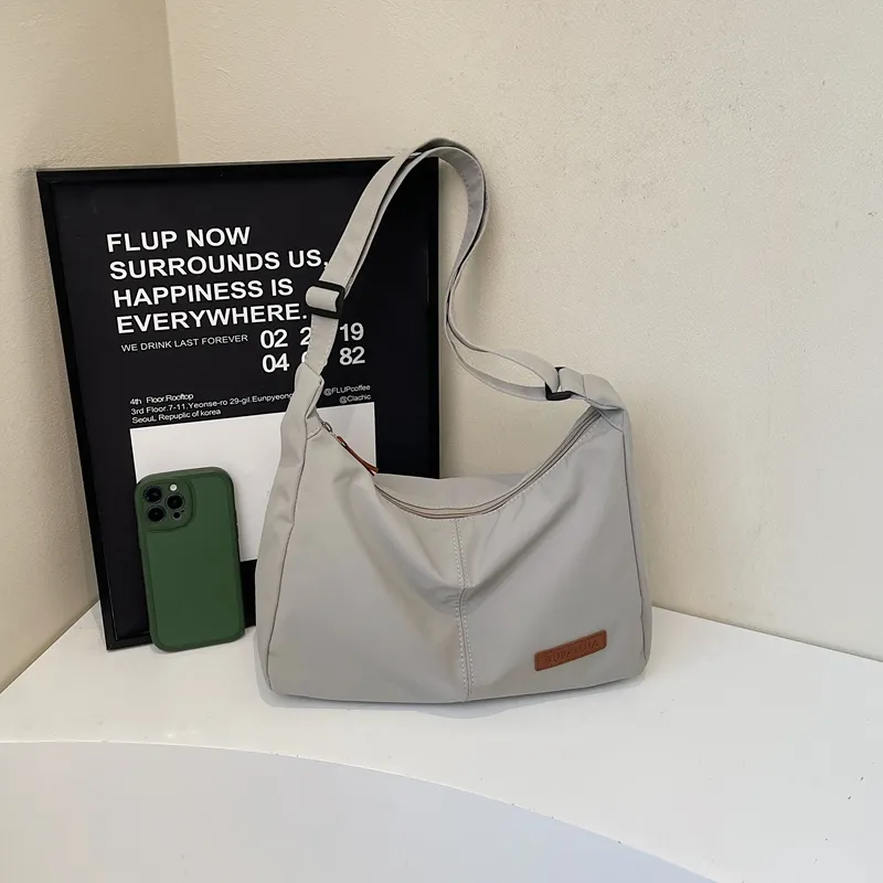 Single Warehouse Fabric Shoulder Bag Regular Unisex White/Light Green/Gray/Black-9