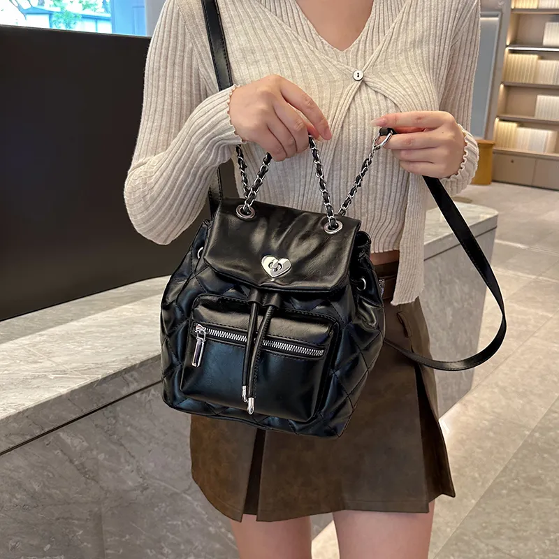Single Warehouse PU Backpack Regular Women's White/Silver/Black-14