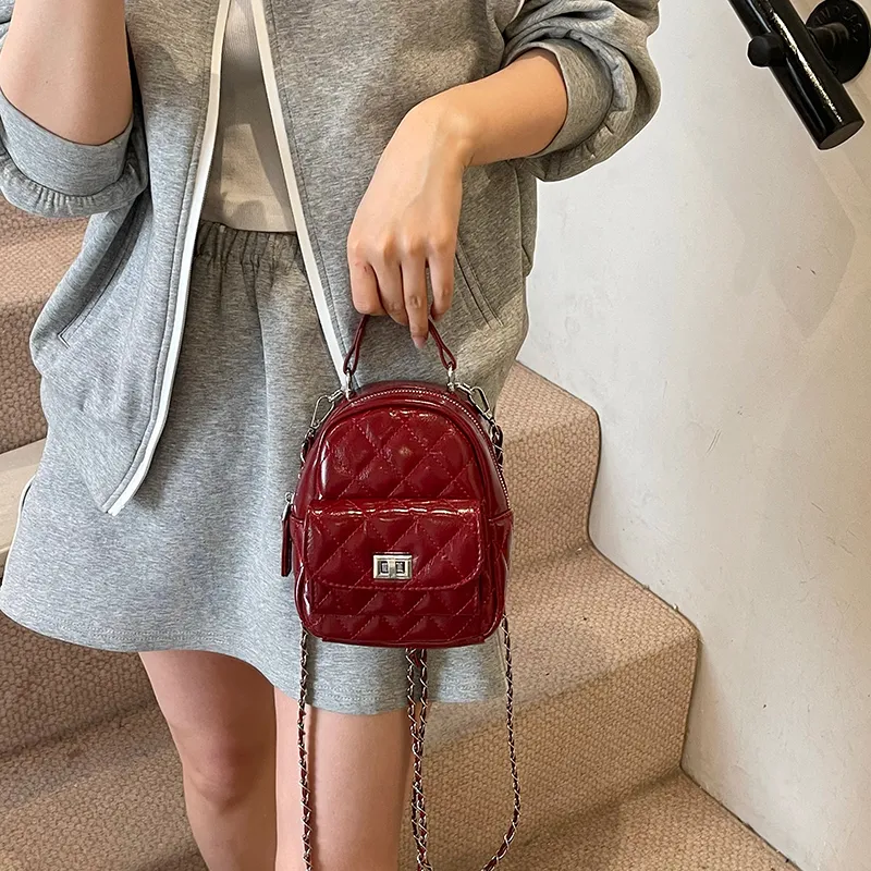 Single Warehouse PU Backpack Women's Ecru/Pink/Silver/Black/Red-22