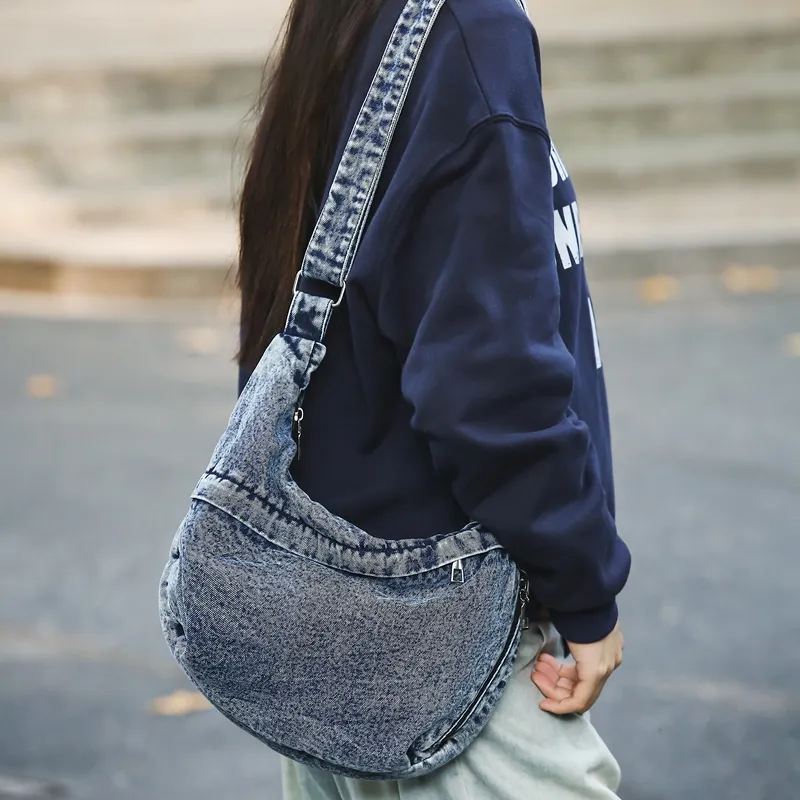 Single Warehouse Denim Handbag, Shoulder Bag Regular Unisex Black/Blue-12