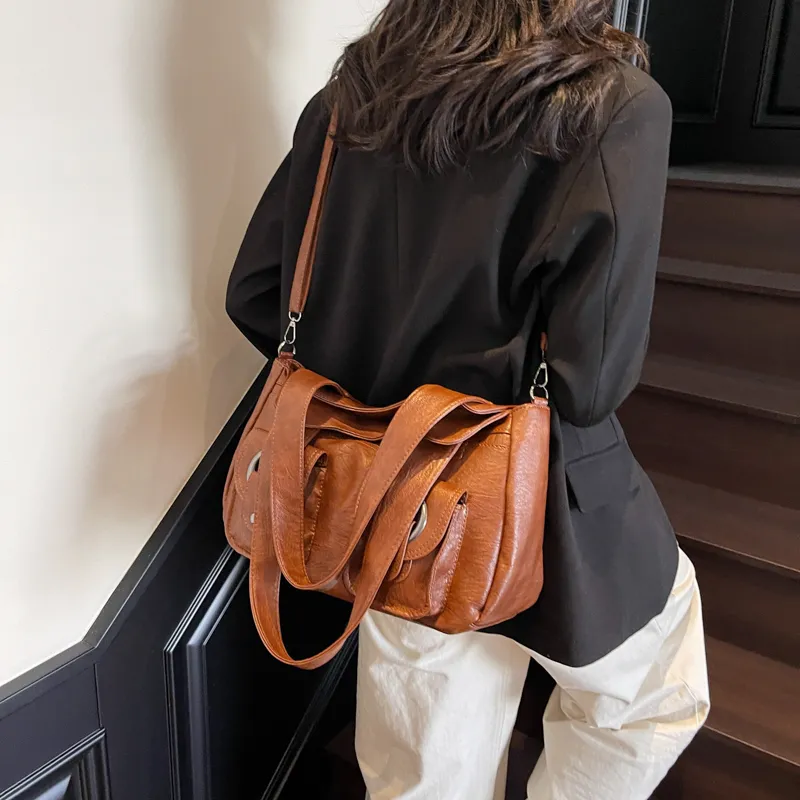 Single Warehouse PU Shoulder Bag Regular Women's Black/Ecru/Brown/Purple/Light Gray/Camel-10