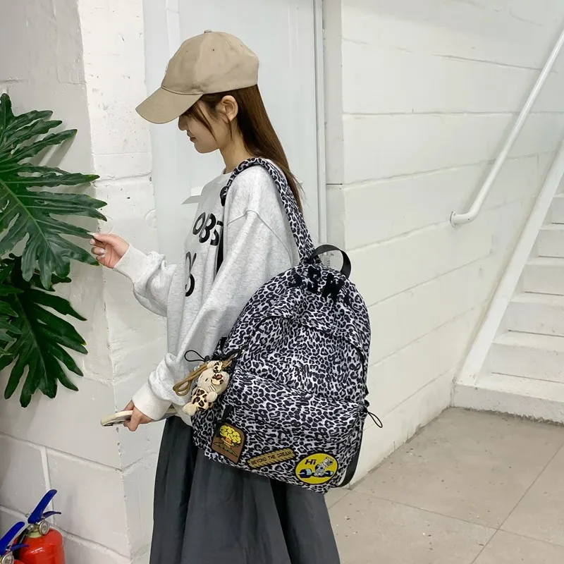 Single Warehouse Composite Cloth Backpack Women's Black/Rose Red/Emerald Green/Black Leopard Print-16