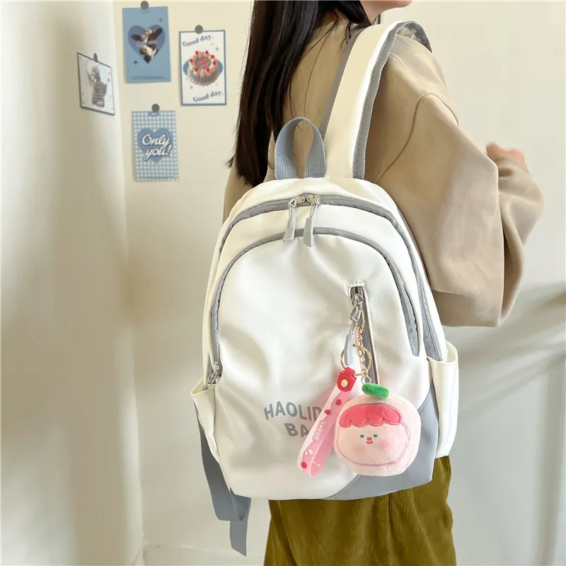 Single Warehouse Nylon Fabric Backpack Unisex Pink/Black/Gray Blue/Milky White/Red/Ecru Gray-17