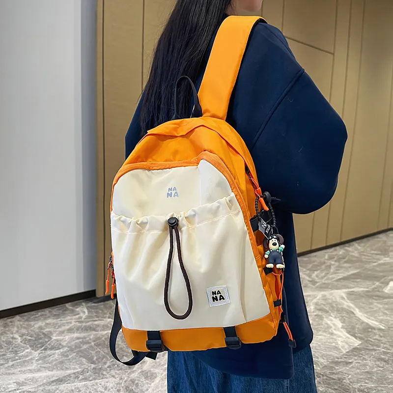 Single Warehouse Nylon Backpack Unisex Black/Fruit Green/Brown/Blue/Orange-2