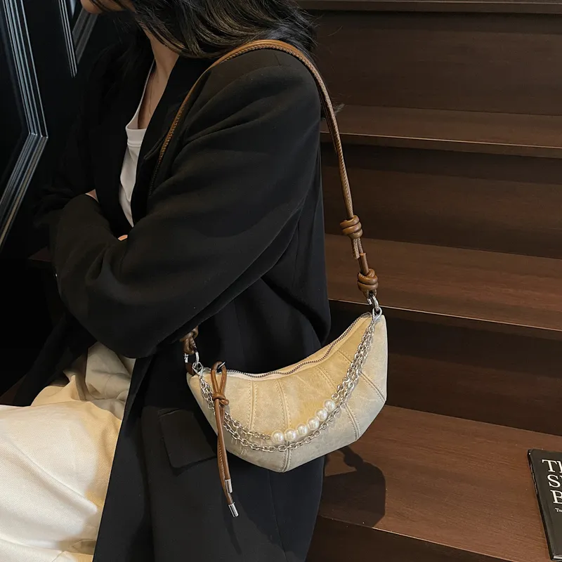Single Warehouse PU Handheld Shoulder Bag Regular Women's Denim Blue/Dark Tea/Ecru-15