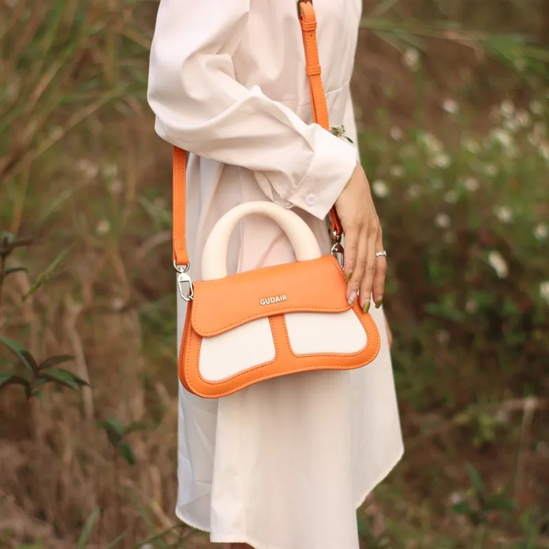 Gudair Genuine Leather Shoulder Bag Regular Women's Orange/Light Blue/Light Yellow/Lake Green-3