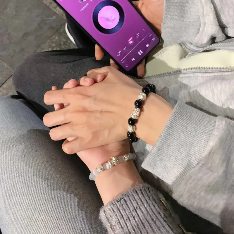 HAPPY BEAN Obsidian Bracelets Unisex-11