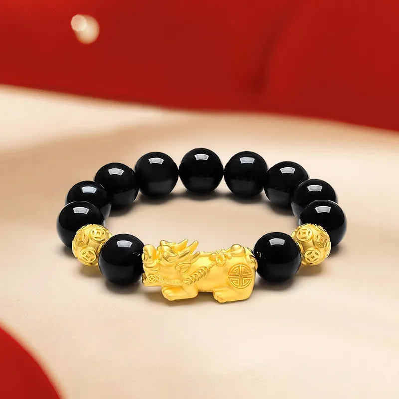 HAPPY BEAN Obsidian Bracelets Unisex-1