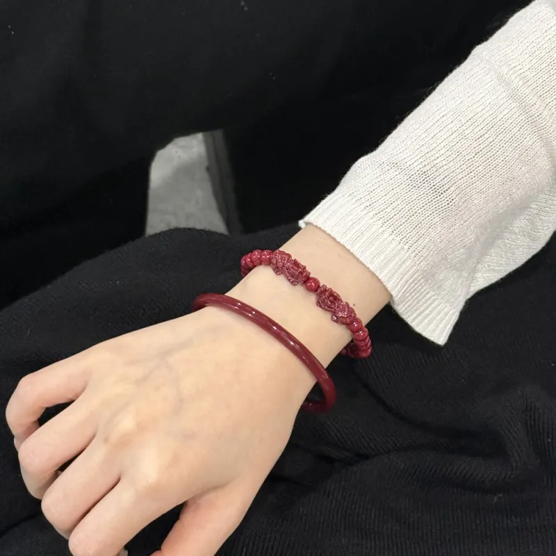HAPPY BEAN Reconstructed Cinnabar Bracelets Unisex-2