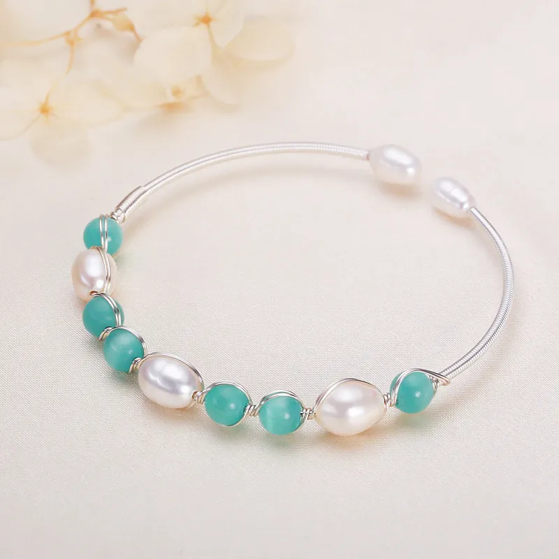 HAPPY BEAN Freshwater Pearl Bangles Women's-4