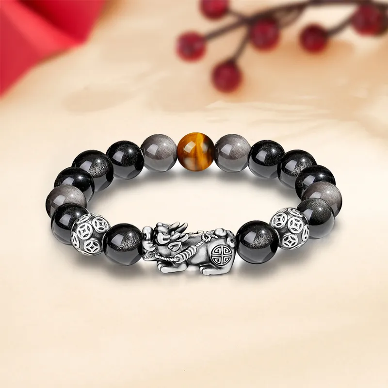 HAPPY BEAN Obsidian Bracelets Unisex-8