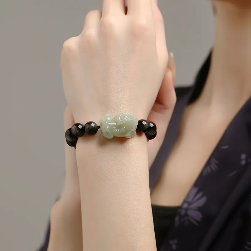 HAPPY BEAN Hetian Jade Bracelets Pale Greenish White Jade Unisex-1