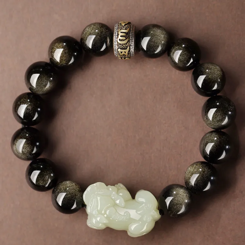 HAPPY BEAN Hetian Jade Bracelets Pale Greenish White Jade Unisex-3