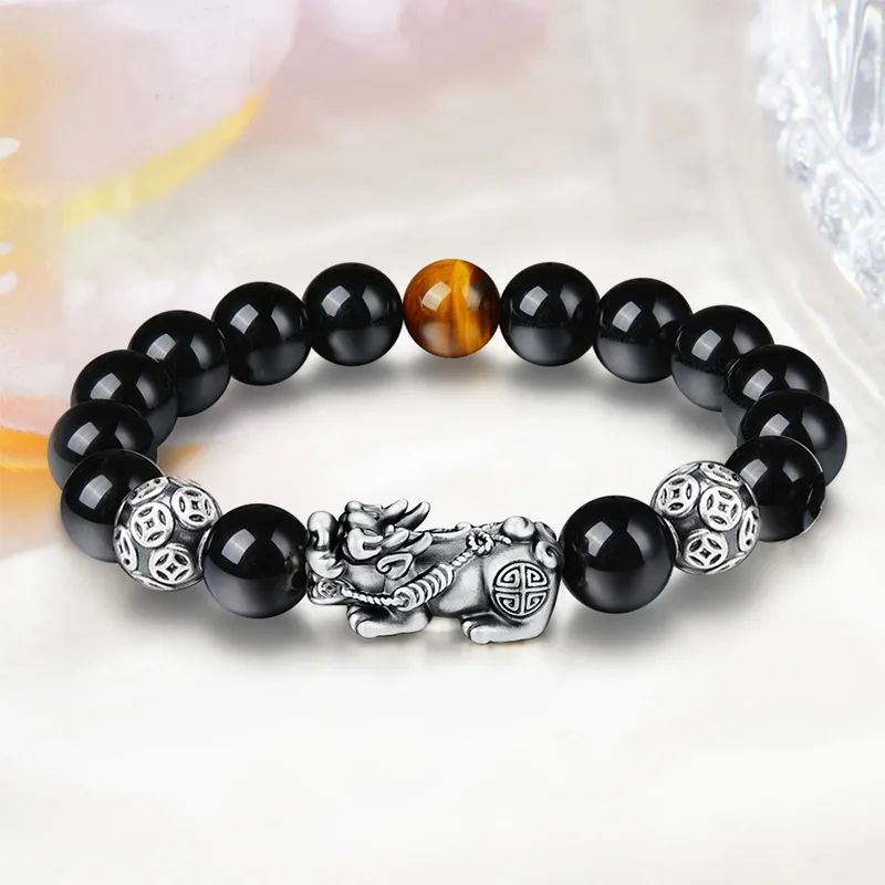 HAPPY BEAN Obsidian Bracelets Unisex-4