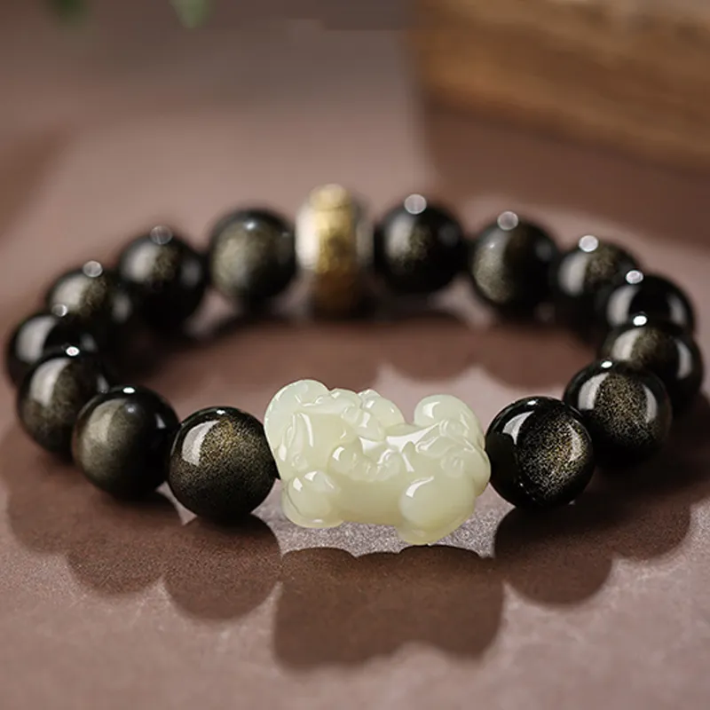 HAPPY BEAN Hetian Jade Bracelets Pale Greenish White Jade Unisex-4