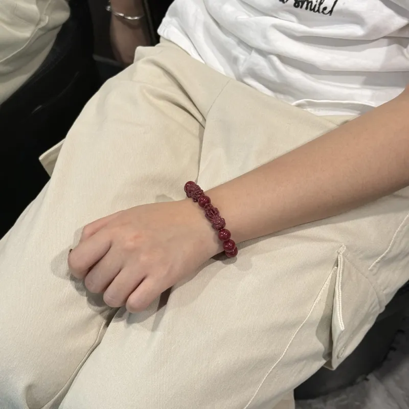 HAPPY BEAN Reconstructed Cinnabar Bracelets Unisex-9