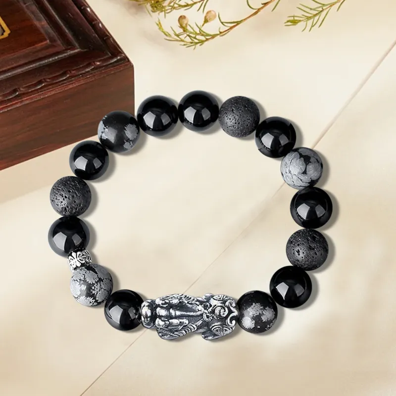 HAPPY BEAN Obsidian Bracelets Men's-3