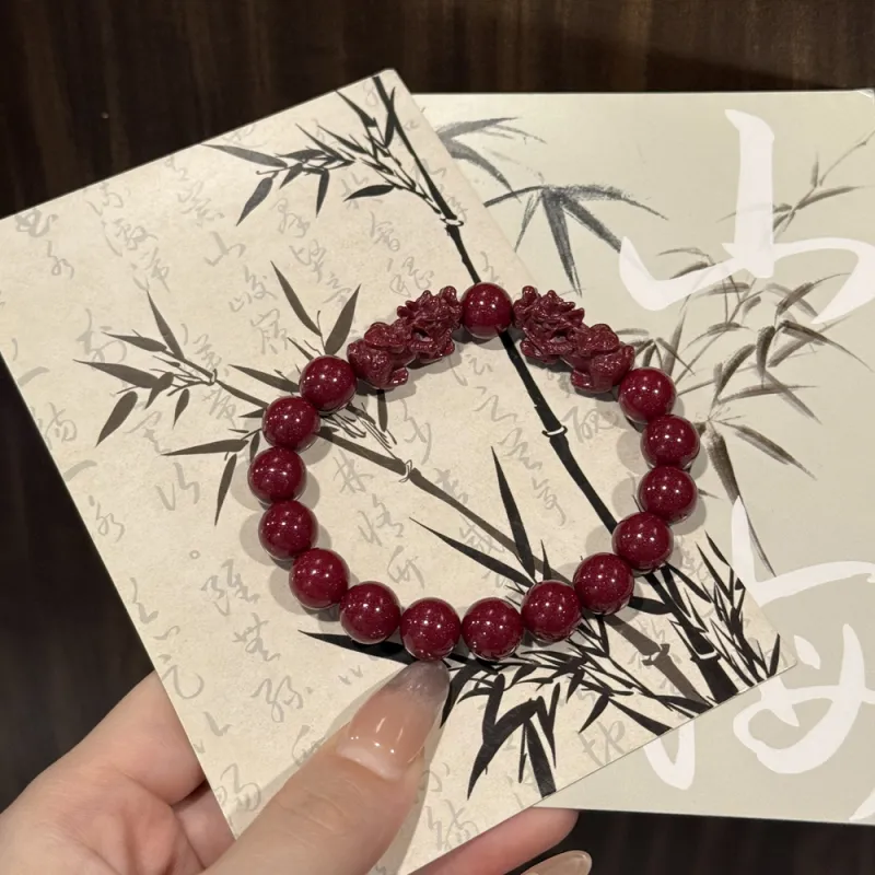 HAPPY BEAN Reconstructed Cinnabar Bracelets Unisex-10