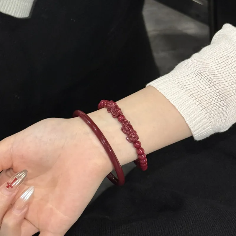 HAPPY BEAN Reconstructed Cinnabar Bracelets Unisex-1