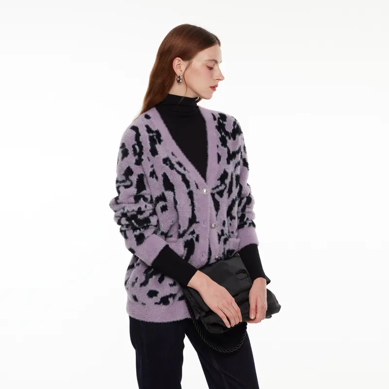 GUESS Knitwear Women's Black Purple Leopard Print-4