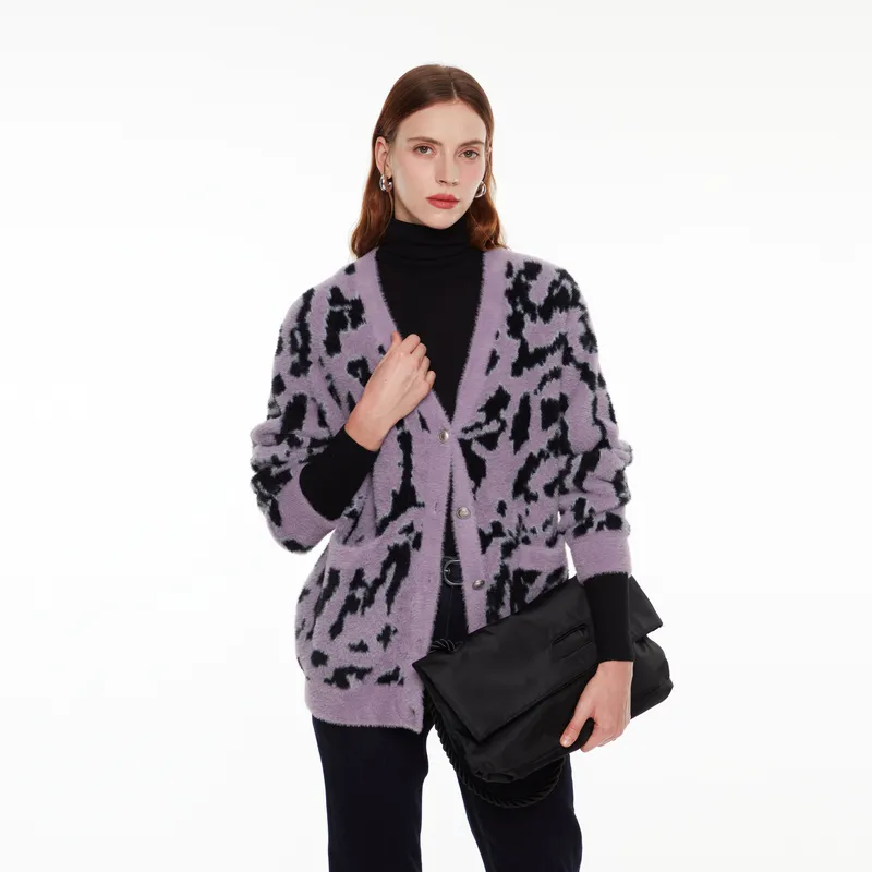 GUESS Knitwear Women's Black Purple Leopard Print-2