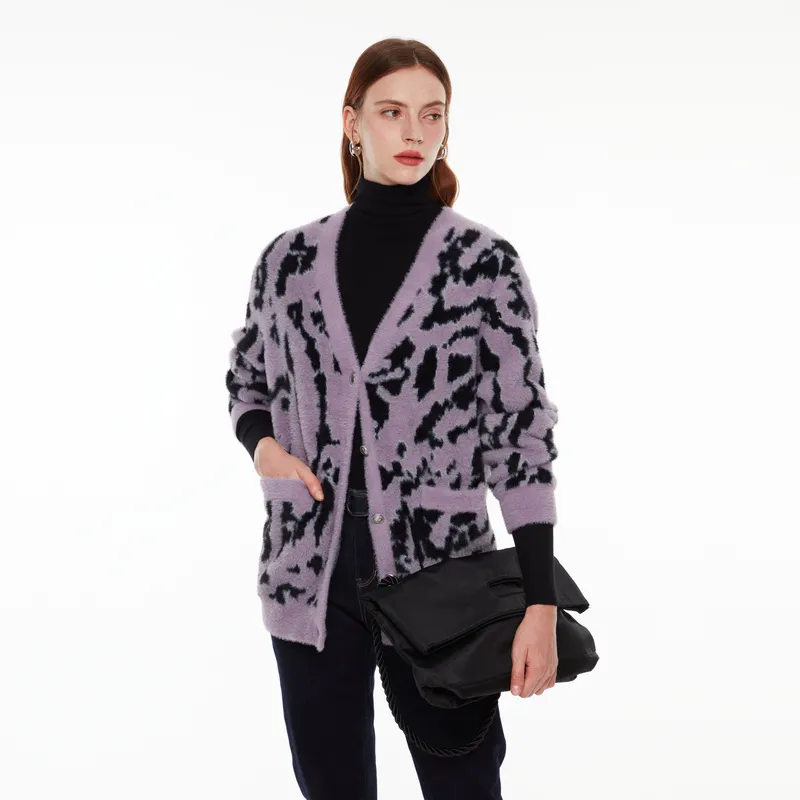 GUESS Knitwear Women's Black Purple Leopard Print-3