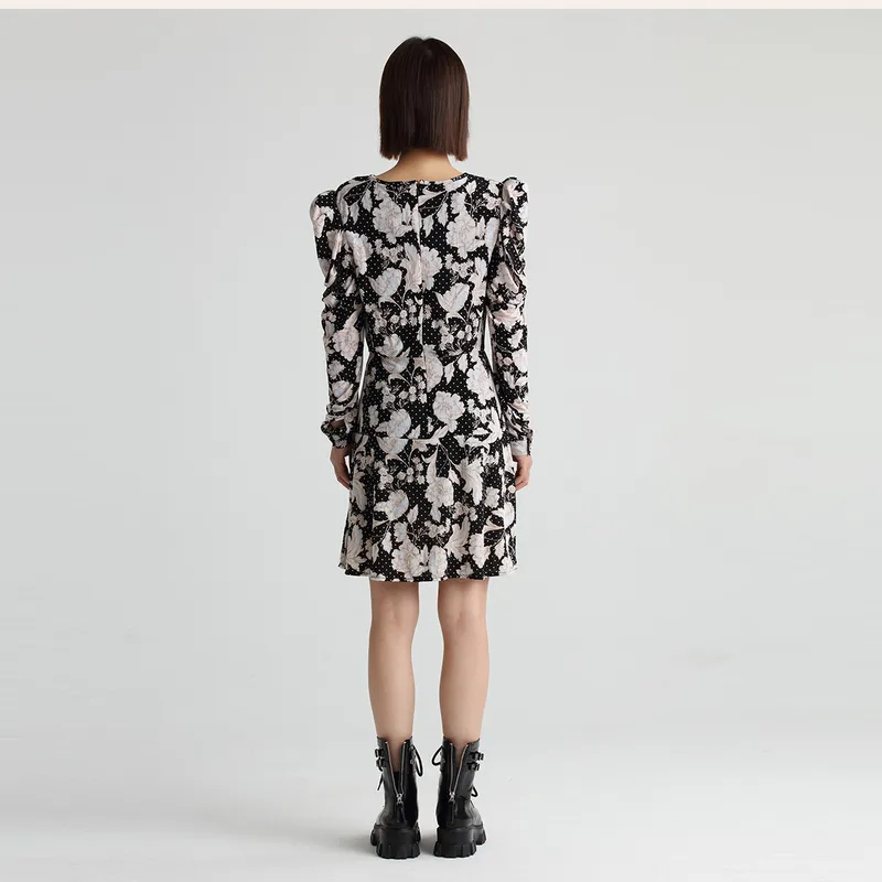 GUESS Long-Sleeved Dresses Women's Black Background Print-2