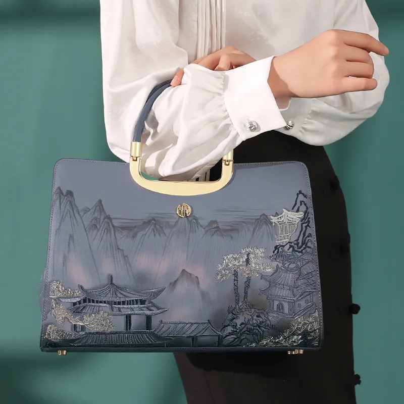 Ancient Yi Xi Cow Leather Commute Shoulder Bag, Crossbody Bag, Handbag Women's Dark Blue-6