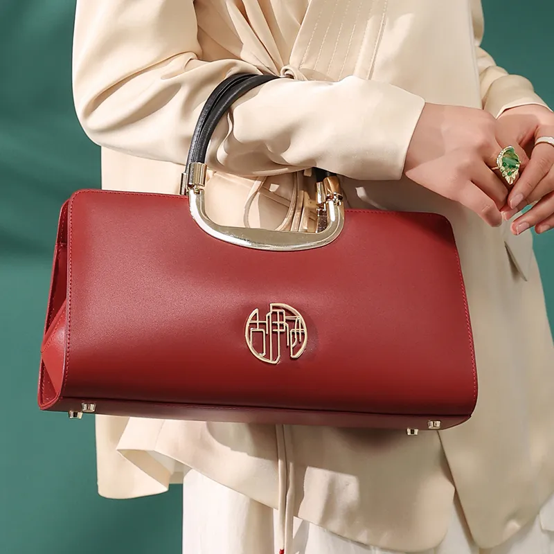 Ancient Yi Xi Cow Leather Wedding Mom Bag, Wedding Handbag, Shoulder Bag, Crossbody Bag Tubas Women's Red Door Opening-4