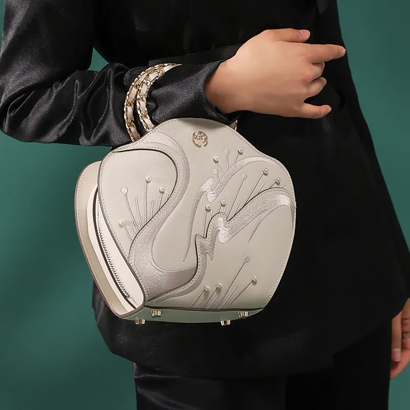 Ancient Yi Xi Cow Leather Cheongsam Mamianqun Shoulder Bag, Crossbody Bag, Handbag Women's Elegant White-5