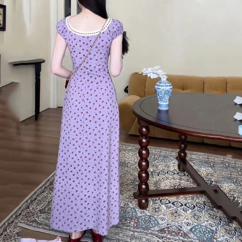 Zukizuki Short Sleeved Dress Women's Purple-1