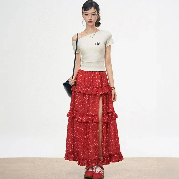ZUKIZUKI Two Piece Skirt Sets Women's White Red Clothing Sets-4