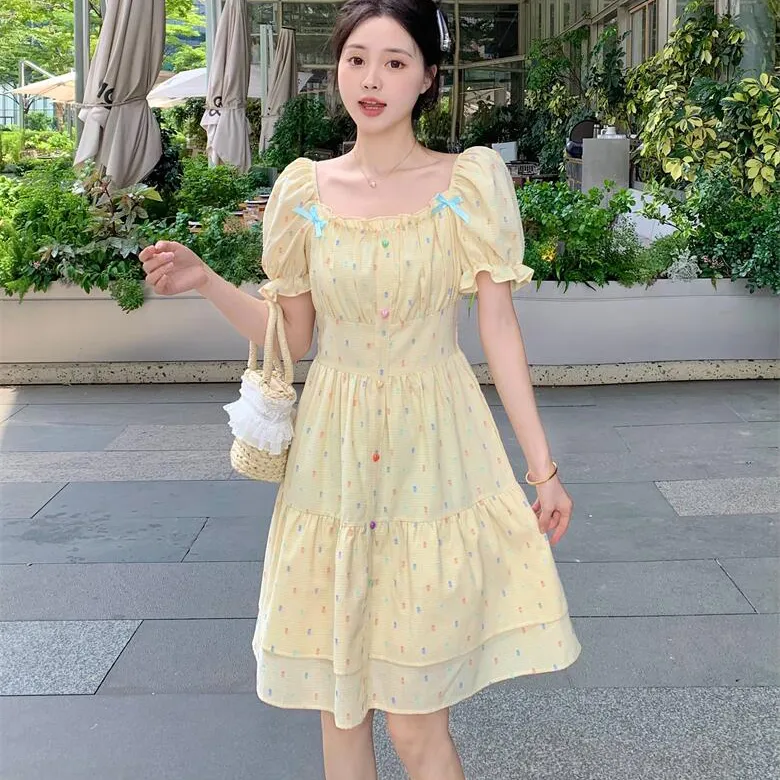 Zukizuki Short Sleeved Dress Women's Yellow-2