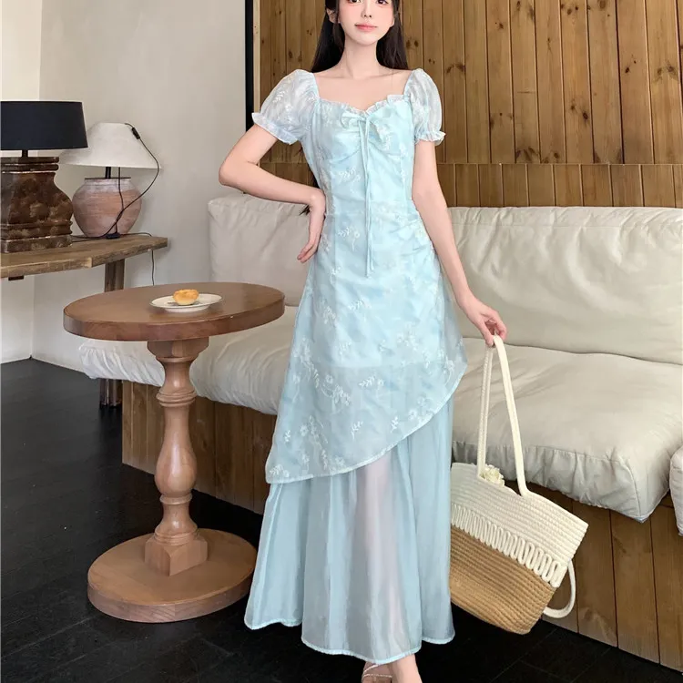 / Short Sleeved Dresses Women's Aqua Green-5